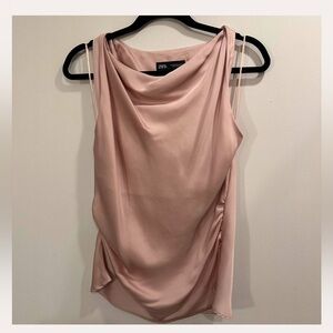 Pink Zara cowl neck top tank top sleeveless blouse, XL, NWT, pastel, New